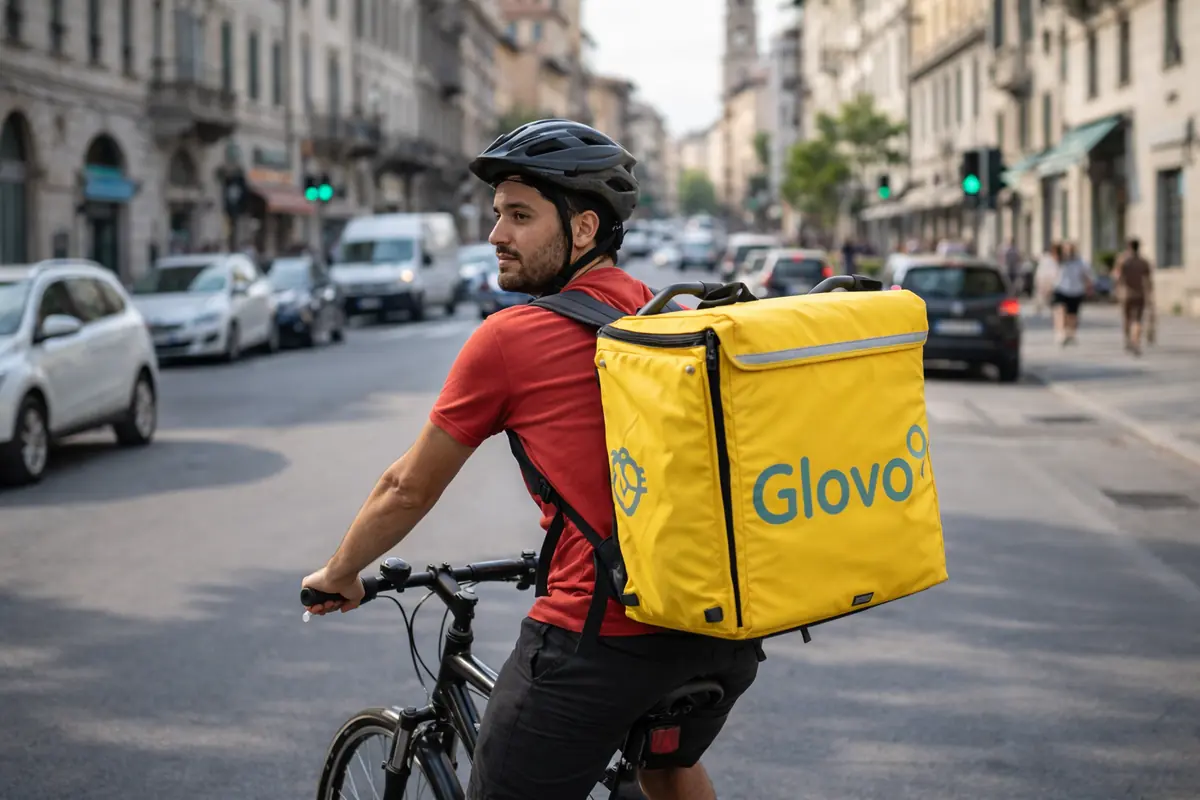 Rider Glovo nel centro città