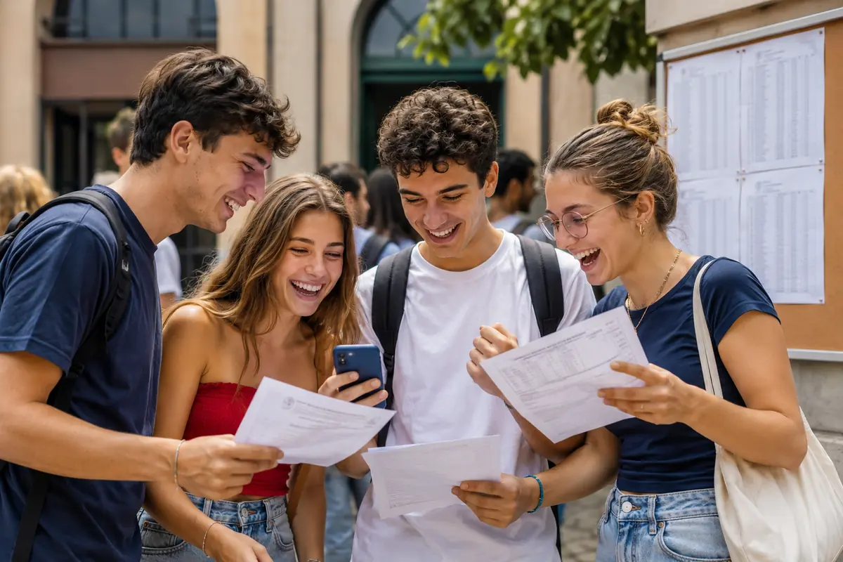 Giovani festeggiano davanti alla scuola